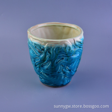 Big blue and green ceramic pot candle jar